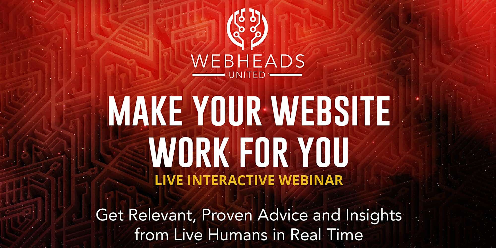 Webheads United advertorial, "make your website work for you," with red background.