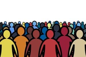 Color drawn image of a crowd of faceless potential users.