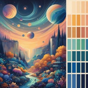 Futuristic graphic showing 2024 the power of color trends from Bing AI.