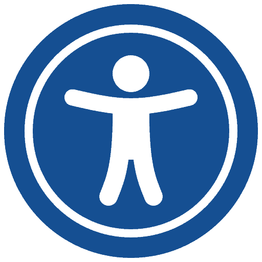 Blue universal accessibility symbol.