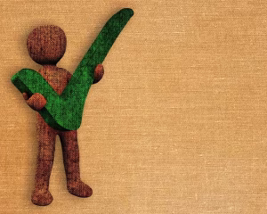 A figure holding a green check for consent.