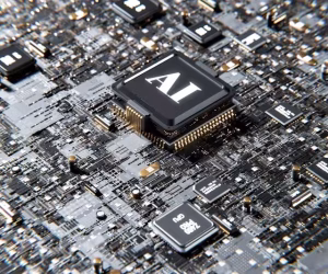 Effective Geofencing In Marketing: Boost Sales And Engagement 6 Ai on computer chip with a circuit board background.