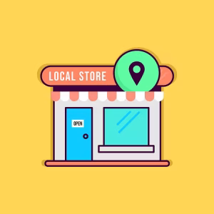 A drawing of a local store on a yellow background for local geofencing.