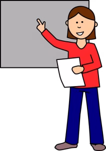 A drawing of a teacher at a board for the instructive tone.
