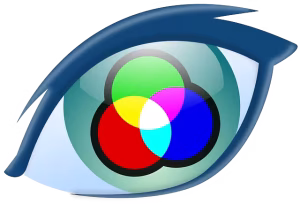 A drawing of an eye with multiple colors in it.