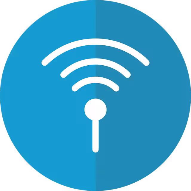 Blue bluetooth beacon icon with transparent background.
