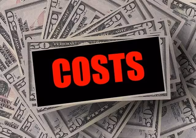Costs in red letters on a pile of money.
