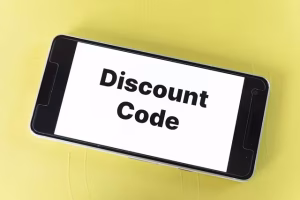 A smartphone showing discount code with geofencing.