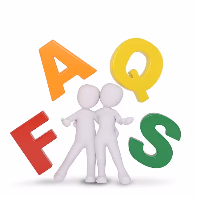 Two white figures with FAQs spelled around them.