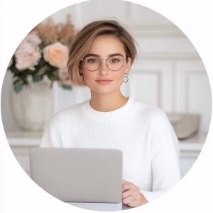 A depiction of an ai news anchor with a circular frame.