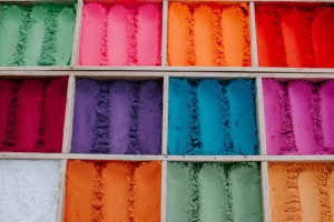 Boxes containing different colors.