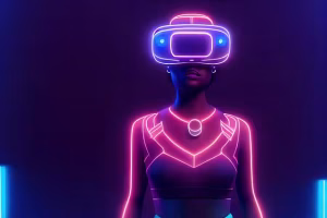 A cgi generated person with vr goggles.
