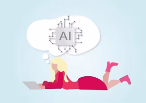 A drawing of a woman using AI with dynamic persona adaptation.