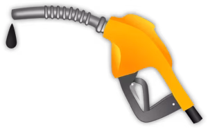 A yellow fuel pump handle.