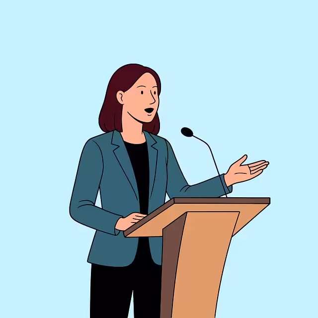 12 Brand Personality Archetypes: The Definitive Guide To Connecting With Your Audience 3 A cartoon drawing of a woman speaking at a podium.