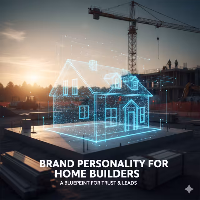 An outline of a blue house at a construction site for brand personality.