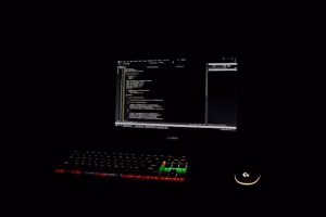 A computer screen with a dark mode color palette.