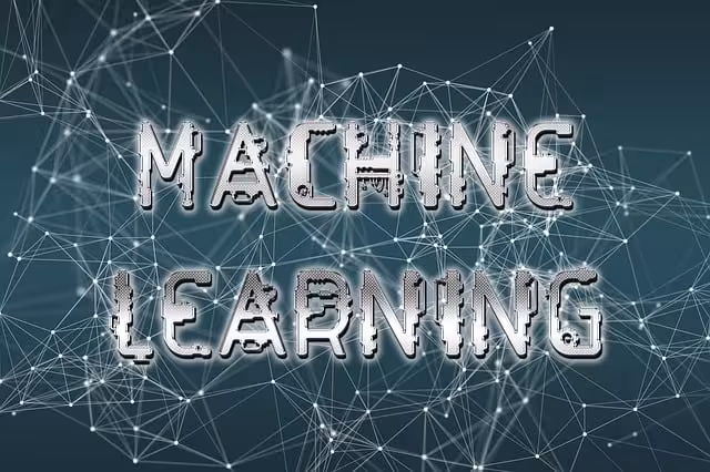 Machine learning in metallic letters on a greenish-gray background.