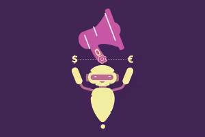 A chatbot on a purple background to represent 1:1 marketing.