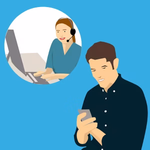 A cartoon drawing showing customer support.