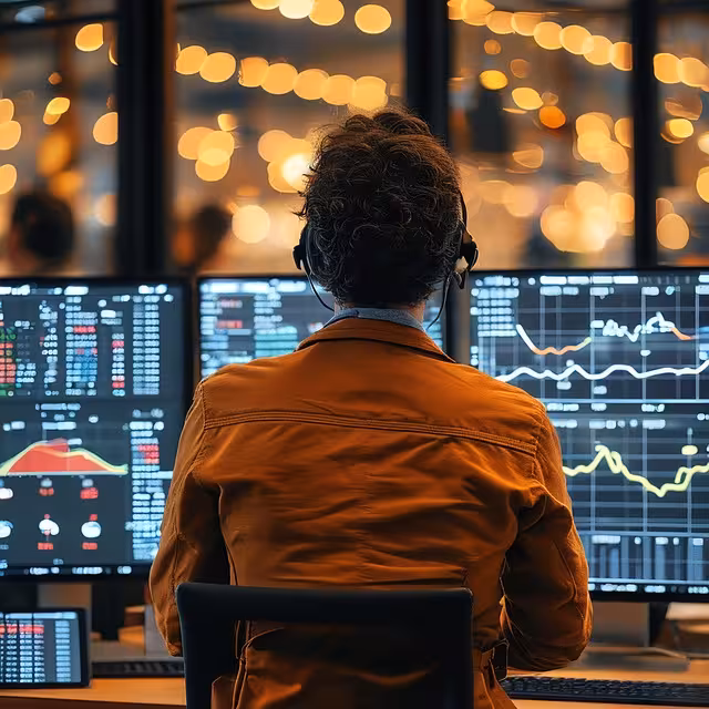 A man using data for demand forecasting on a computer.
