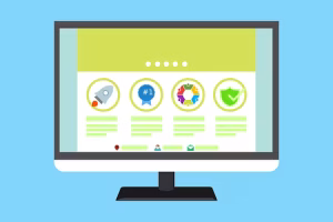 A cartoon drawing of a computer with various website security badges on it.