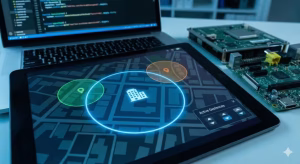 A geofencing sdk shown on a tablet.