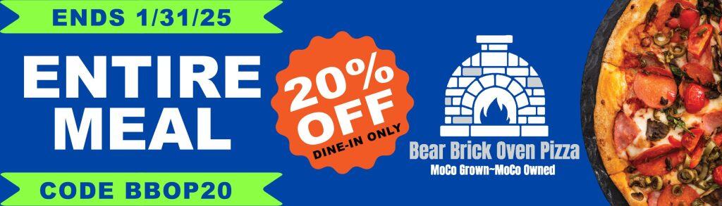 Bear brick oven pizza ad.