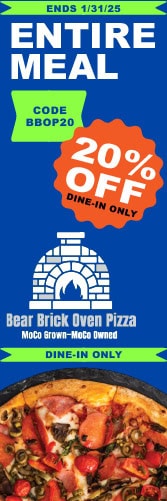 Bear brick oven pizza ad.