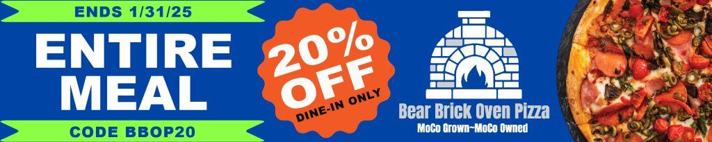 Bear brick oven pizza ad.