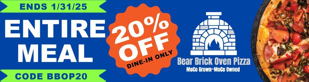 Bear brick oven pizza ad.