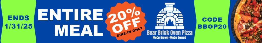 Bear brick oven pizza ad.