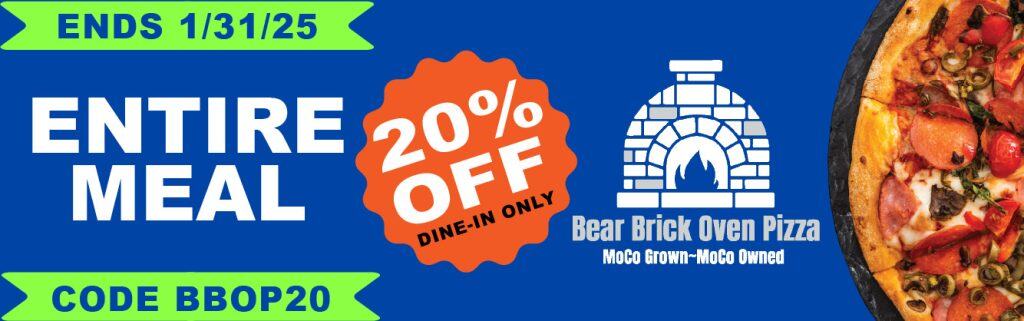 Bear brick oven pizza ad.