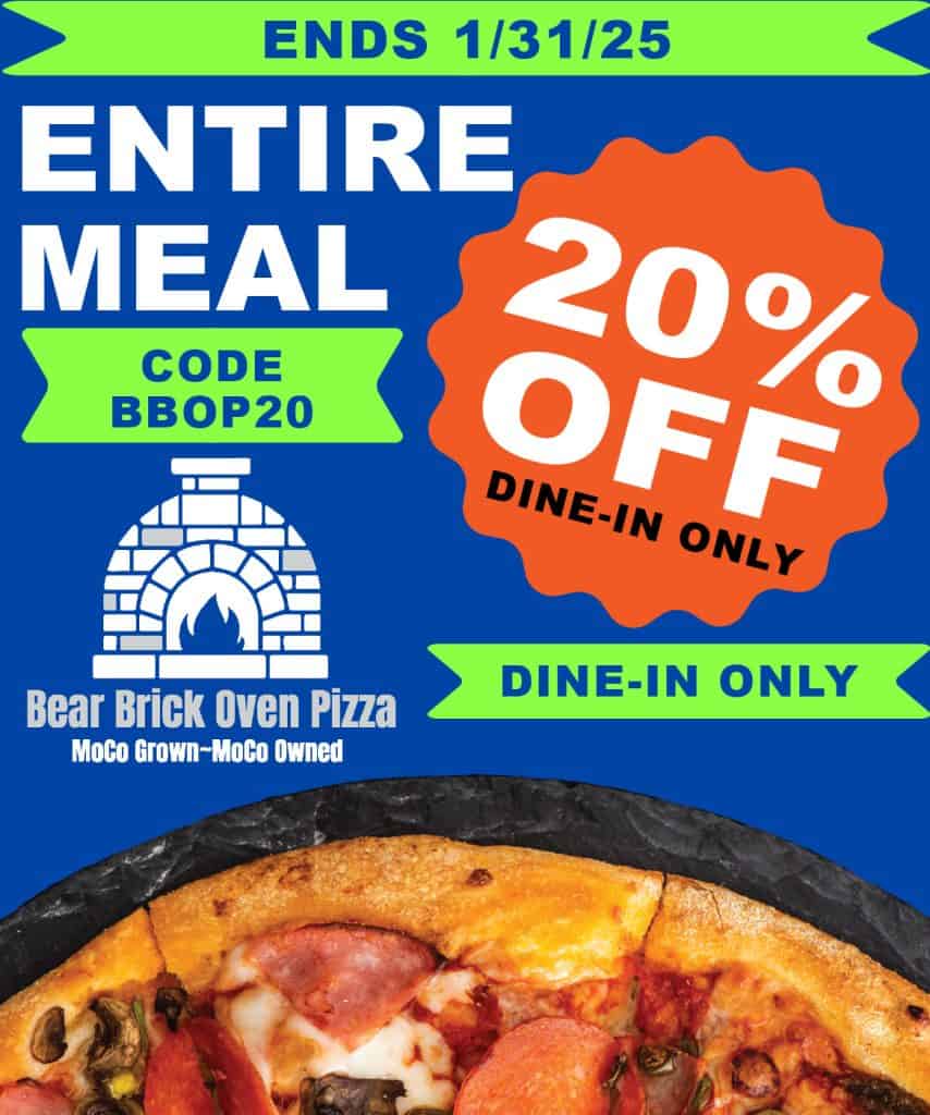 Bear brick oven pizza ad.