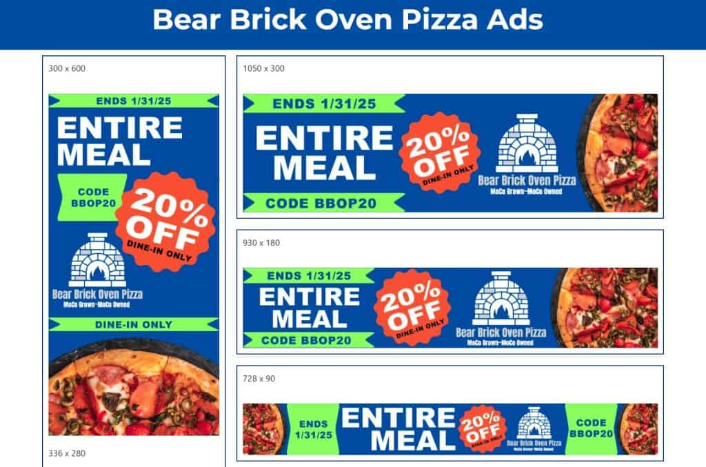 Bear brick oven pizza ad.