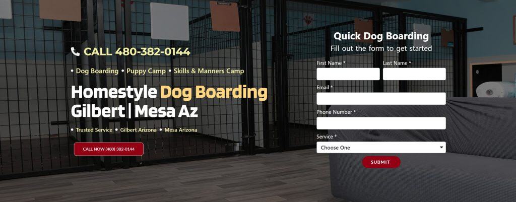 Homestyle dog boarding ad.