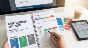 A person working on a brand message style guide.