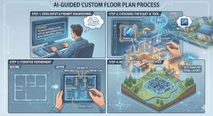Steps to a custom floor plan.