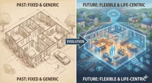 Comparison of traditional vs. Life-centric home.