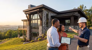 A builder talking with a target audience.